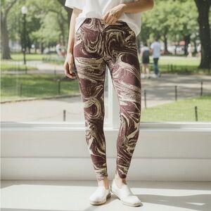 Athleta Marbled Wine and Cream High-Rise Leggings